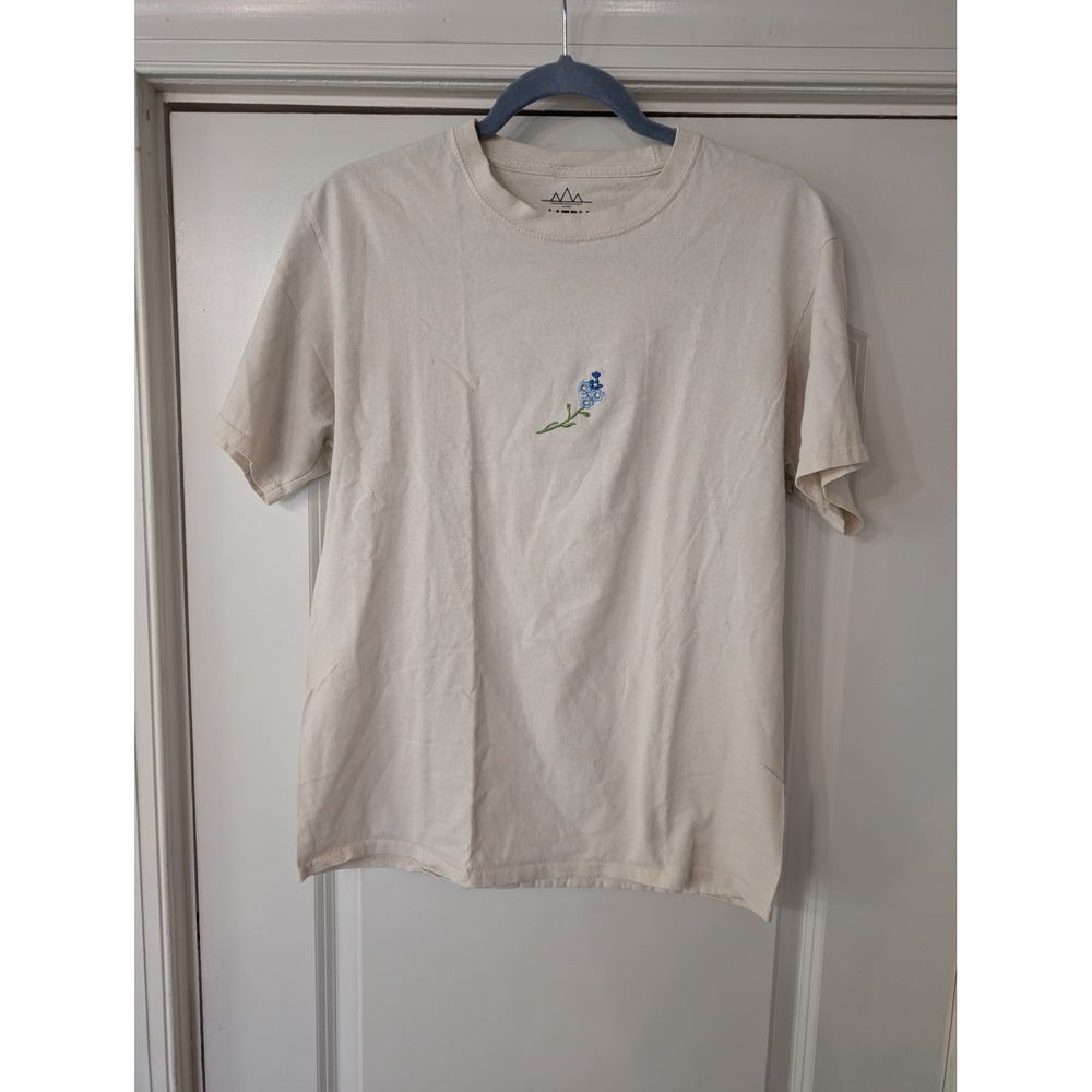 Altru Womens Forget-Me-Not Embroidered Graphic T-Shirt Cream Cotton medium